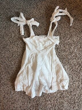 Sassy Shortcake White Eyelet Tie-Strap Mini Dress